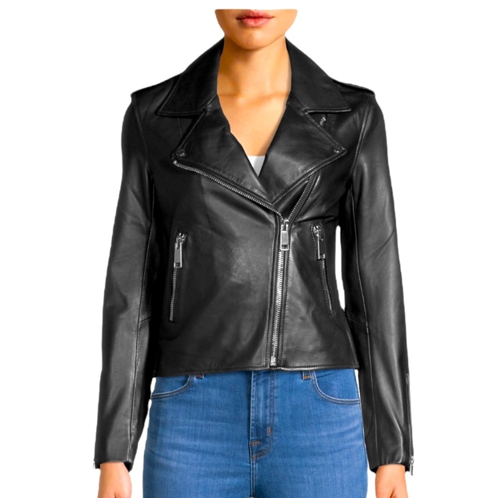 🆕🔥 LTH JKT-Luxury Leather Brand. Black Leather Moto Jacket Sz M NWT